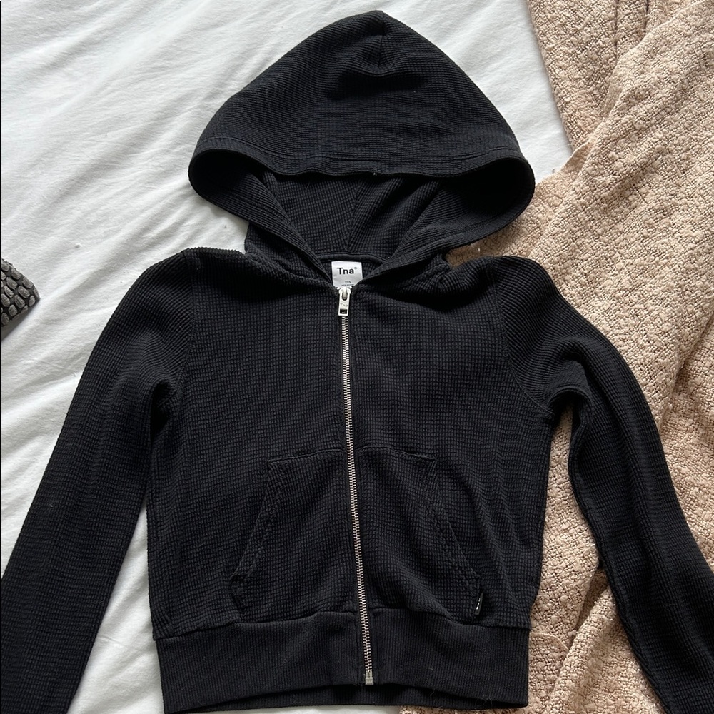 TNA Black Zip-up Waffle Knit Sweater